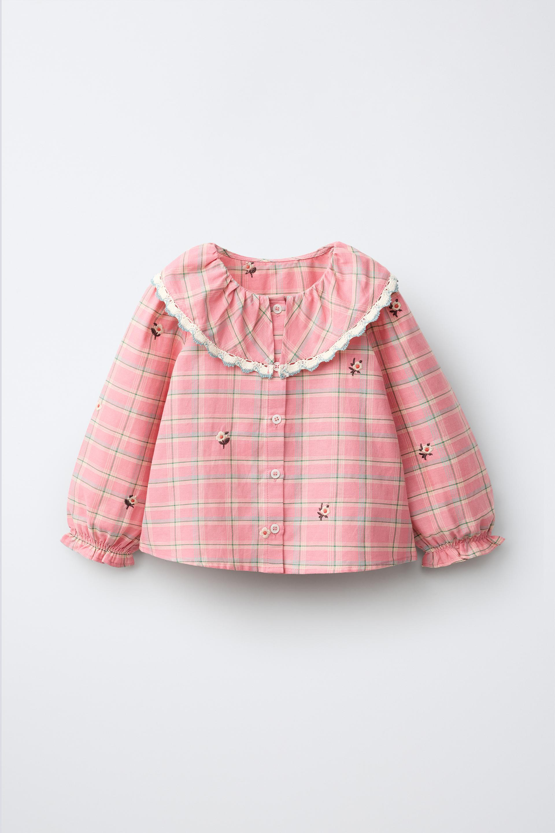 Zara - Embroidered Plaid Shirt - Pink - 5 Years (43,3 Inches) - Kids | Zara US