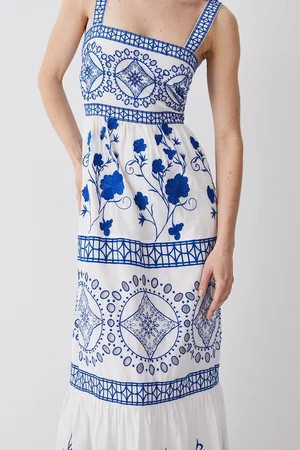 Floral & Geo Embroidered Woven Midaxi | Karen Millen US
