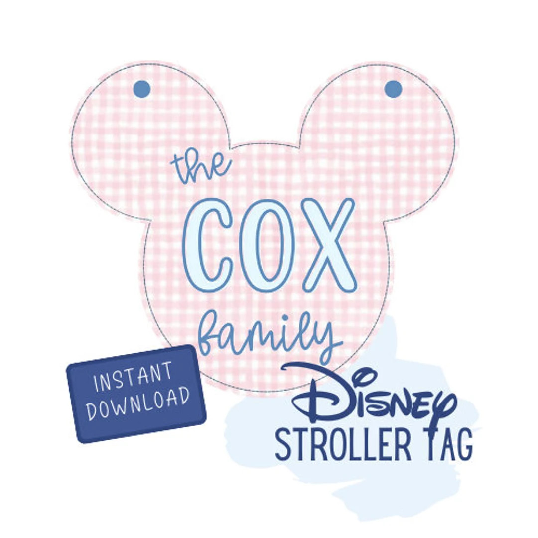 Pink Gingham Mouse Printable Stroller Tag Perfect for Your Magical Vacation - Etsy | Etsy (US)