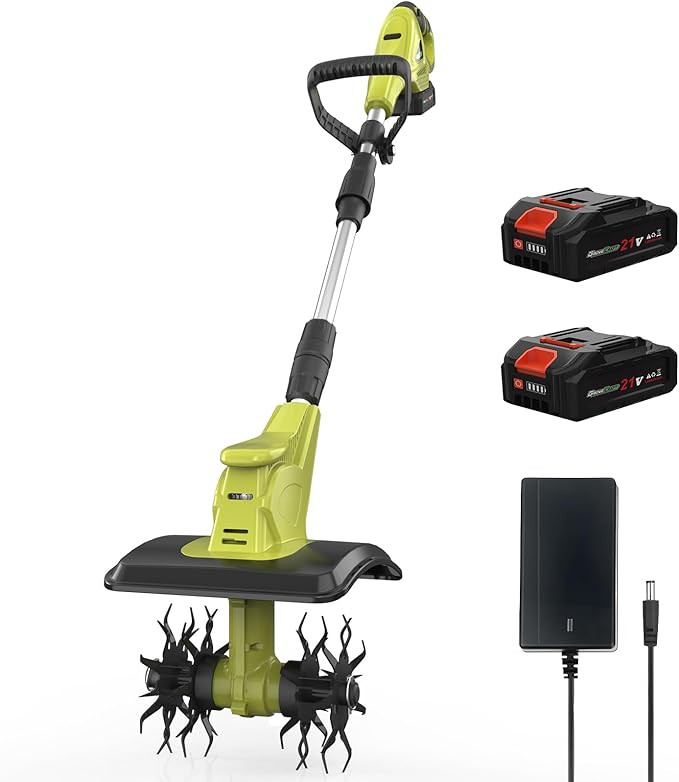 20V Cordless Tiller Cultivator with 48 Steel Tines, 9-inch Wide Battery Powered Garden Cultivator... | Amazon (US)
