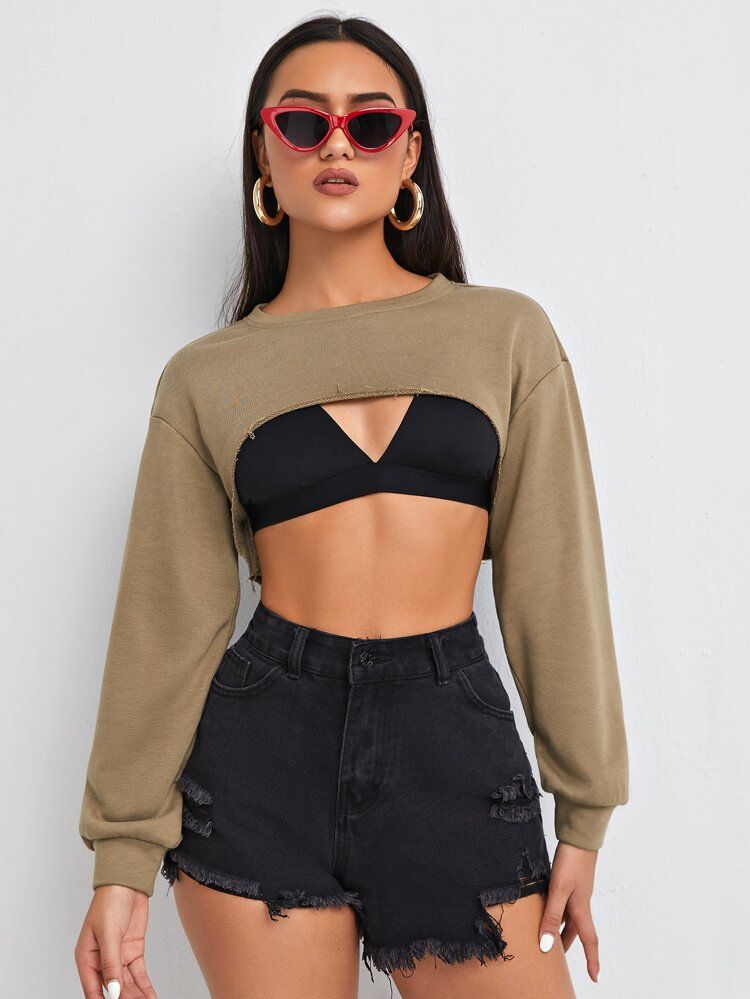 SHEIN Unity Drop Shoulder Crop Pullover Without Camisole | SHEIN