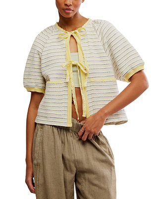 Women's Tropic Striped Cotton Tie-Front Sweatshirt | Macy's