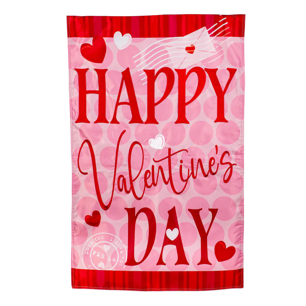 Happy Valentine's Day Hearts Applique House Flag | My Evergreen