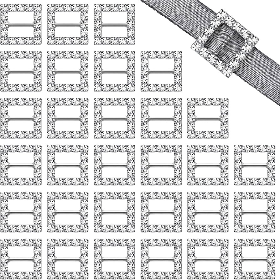 30Pcs 16mm Christmas Square Rhinestone Buckle Invitation Ribbon Slider Christmas Ribbon Buckle Rh... | Amazon (US)