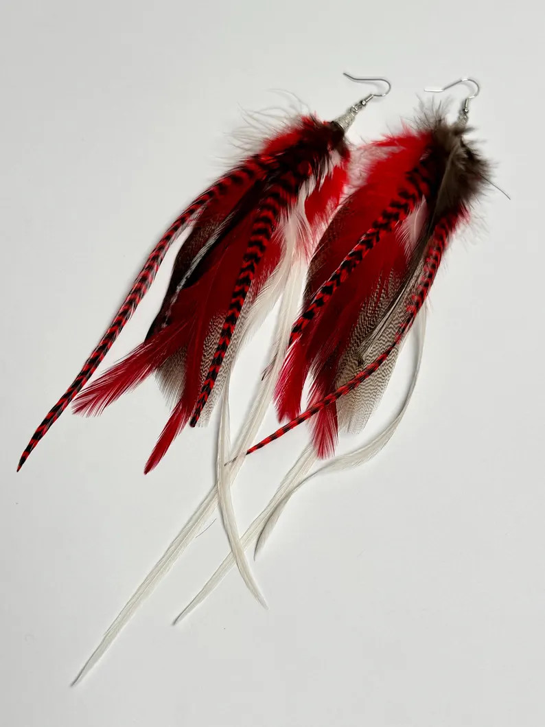 Handmade Red, White, & Black Feather Earrings - \u201cburn Notice\u201d - Etsy | Etsy (Global)
