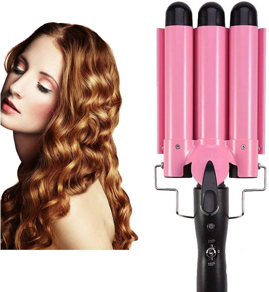 Hair Curling Iron 3 Barrel Wand Temperature Adjustable 25mm Hair Waver (Pink) | Amazon (US)