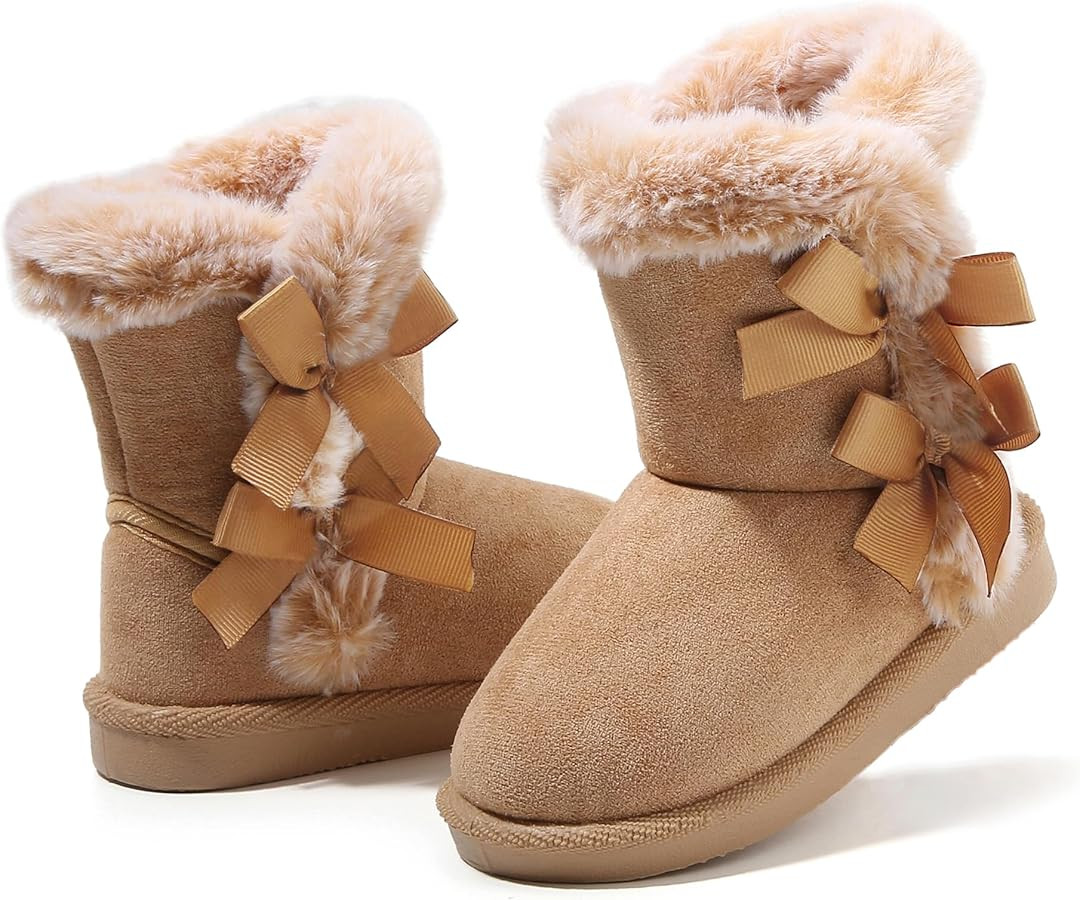 LONSOEN Kids Girls Boys Winter Warm Boots Suede Lightweight Faux Fur Lined Mid Calf Snow Boots fo... | Amazon (US)