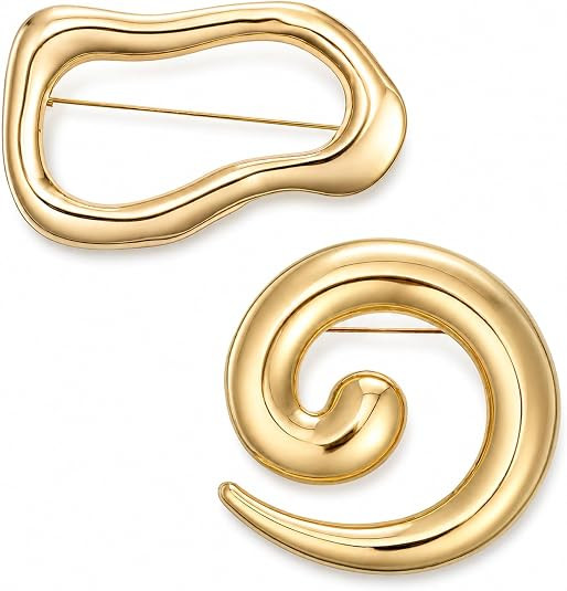 2PCS Geometric Brooch Set Gold Brooches for Women Round Spiral Irregular Lapel Pins Brooches and ... | Amazon (US)