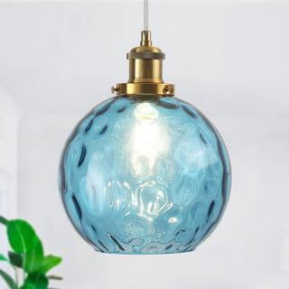 60 -Watt 1-Light Blue and Gold Shaded Pendant Light with Globe Glass Shade, No Bulbs Included | The Home Depot