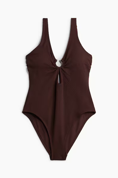 H & M - Padded-cup High Leg Swimsuit - Brown | H&M (UK, MY, IN, SG, PH, TW, HK)