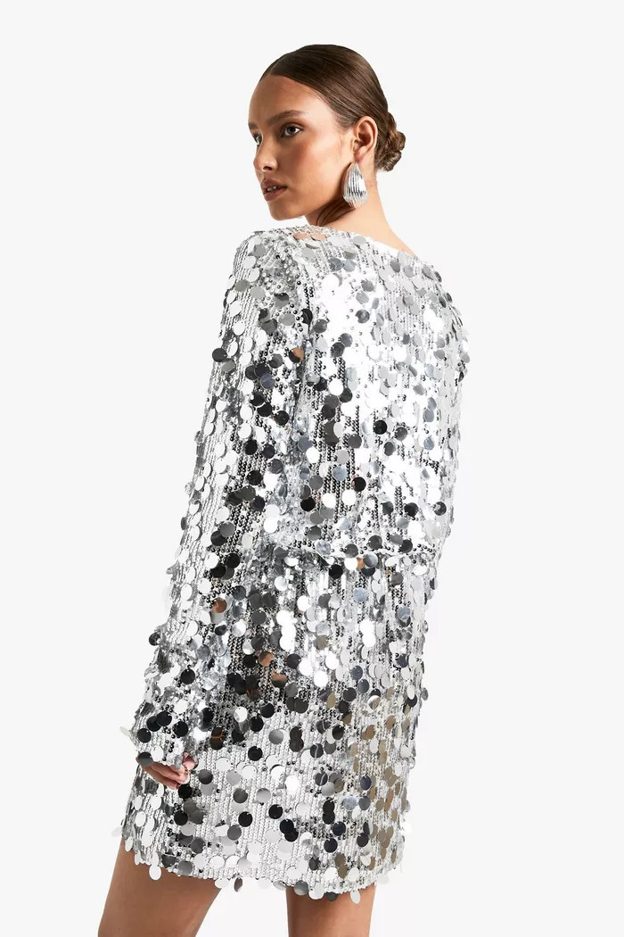 Disc Sequin Blouson Shift Dress | boohoo (US & Canada)