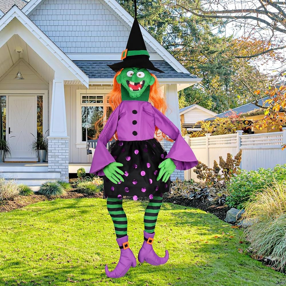 POPGIFTU Halloween 3D Witch Windsock with Bendable Arms, 35in Cute Witch Hanging Decor for Outdoo... | Amazon (US)