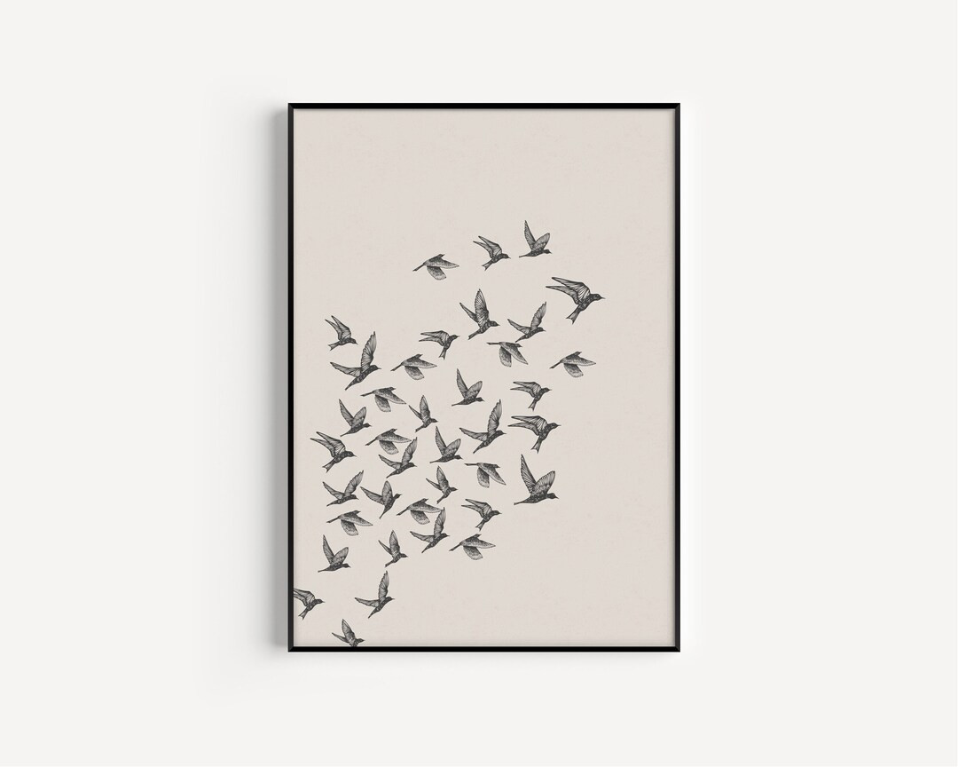 Bird Print, Neutral Print, Bird Wall Art, Beige, Prints, Minimalist, Art Print, Bird Flock Print,... | Etsy (US)