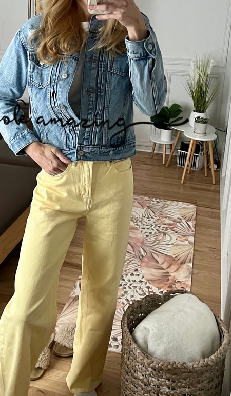 Easter calls for yellow jeans
 💛
Basic white tee, distressed jean jacket, samba sneakers, fun denim wide leg jeans

#LTKfindsunder100 #LTKsalealert #LTKfindsunder50
