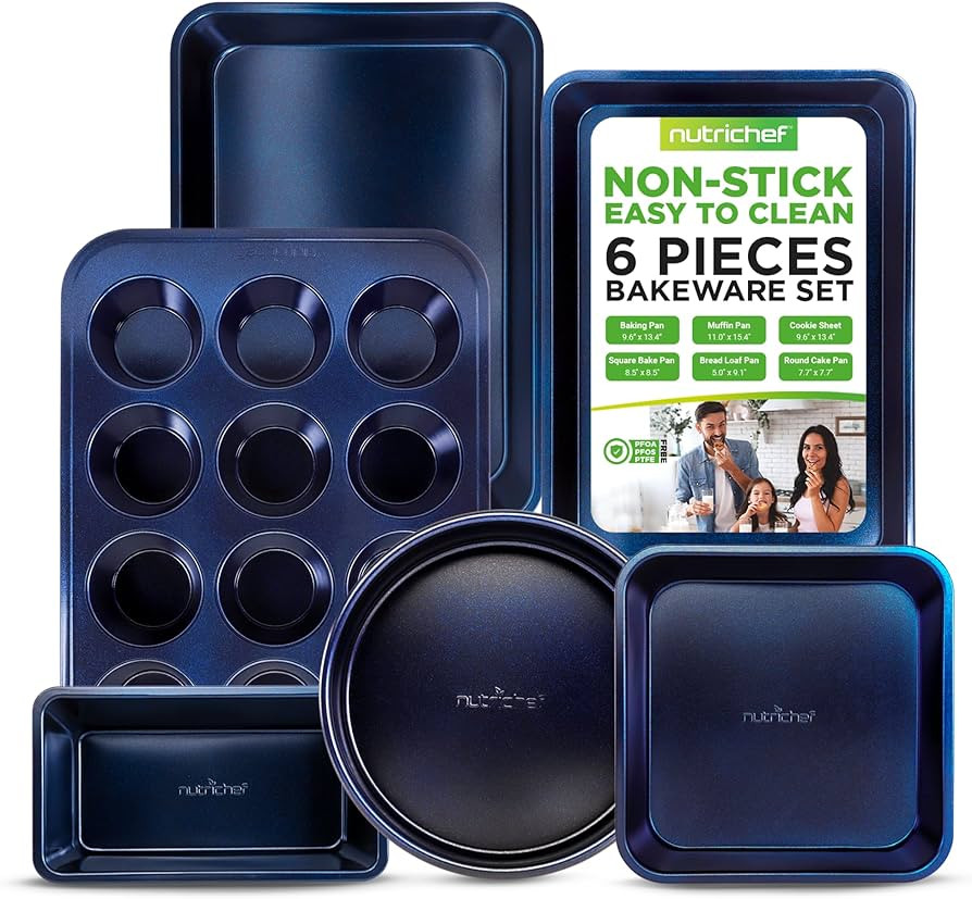 NutriChef 6-Piece Non-Stick Baking Pans - Carbon Steel Baking Trays with Nonstick Coating - Inclu... | Amazon (US)