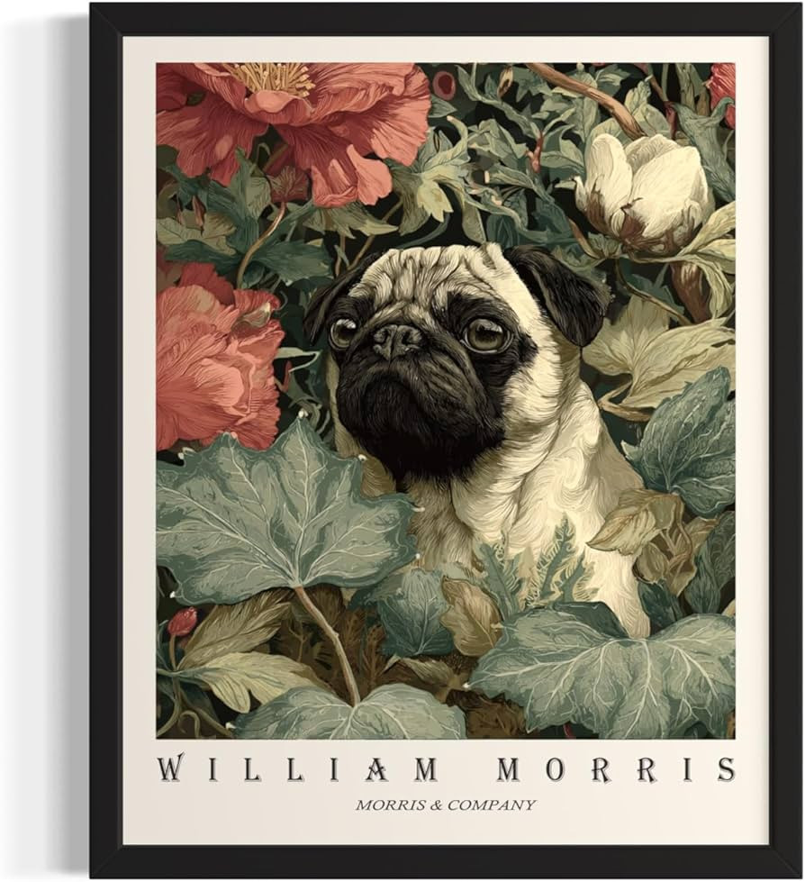 Pug William Morris Wall Art Print Poster, Dog Floral Vintage Paitnings for Bedroom Bathroom Livin... | Amazon (US)