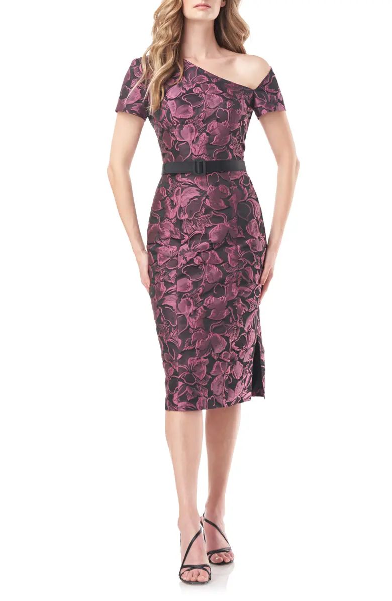 Kay Unger Alana Floral One Shoulder Belted Midi Dress | Nordstrom | Nordstrom