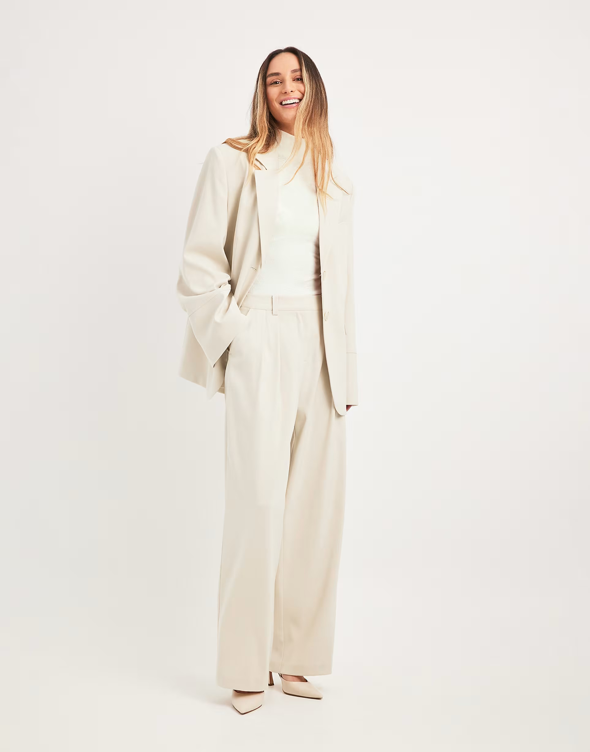 NA-KD co-ord wide sleeve blazer in sand | ASOS (Global)