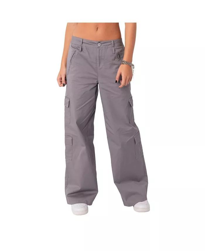 Edikted Women's Low Rise Wide Leg Cargo Pants With Double Belt Loops - Macy's | Macys (US)