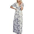 Amegoya Women's Casual Short Sleeve V Neck Floral Maxi Dresses Boho Beach Photoshoot Flowy Ruffle... | Amazon (US)