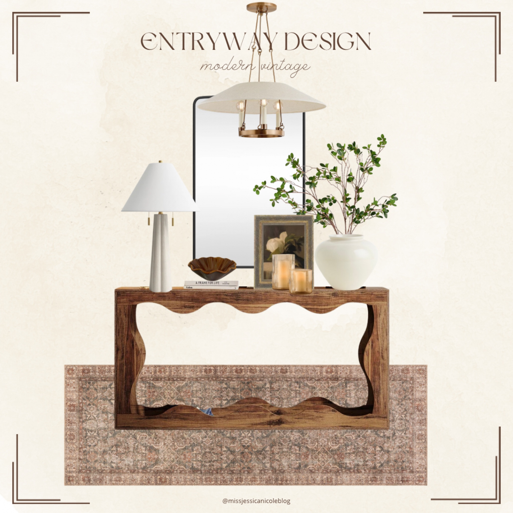 Modern vintage entryway decor, scalloped entry table, modern pendant light, kitchen island pendant light, entryway light 

#LTKHome