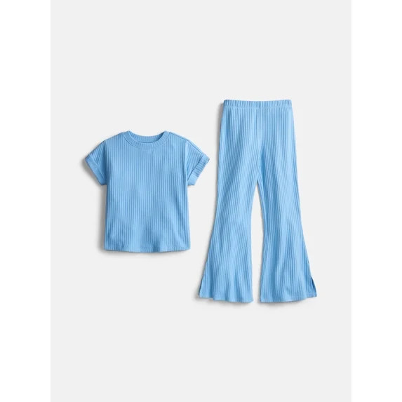 Wonder Nation Girls Rib Knit Top and Pants Set, 2-Piece, Sizes 4-18 & Plus | Walmart (US)