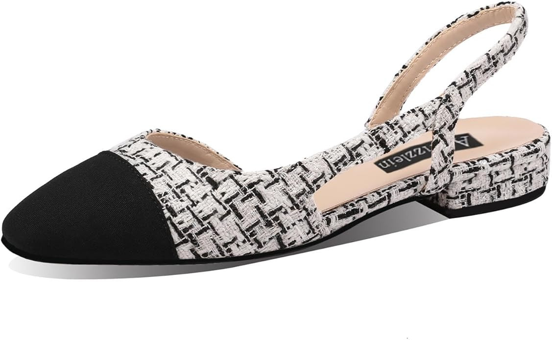 Adrizzlein Womens Slingback Flat Pumps Closed Round Toe Two Toned Casual Flat Office Shoes | Amazon (US)
