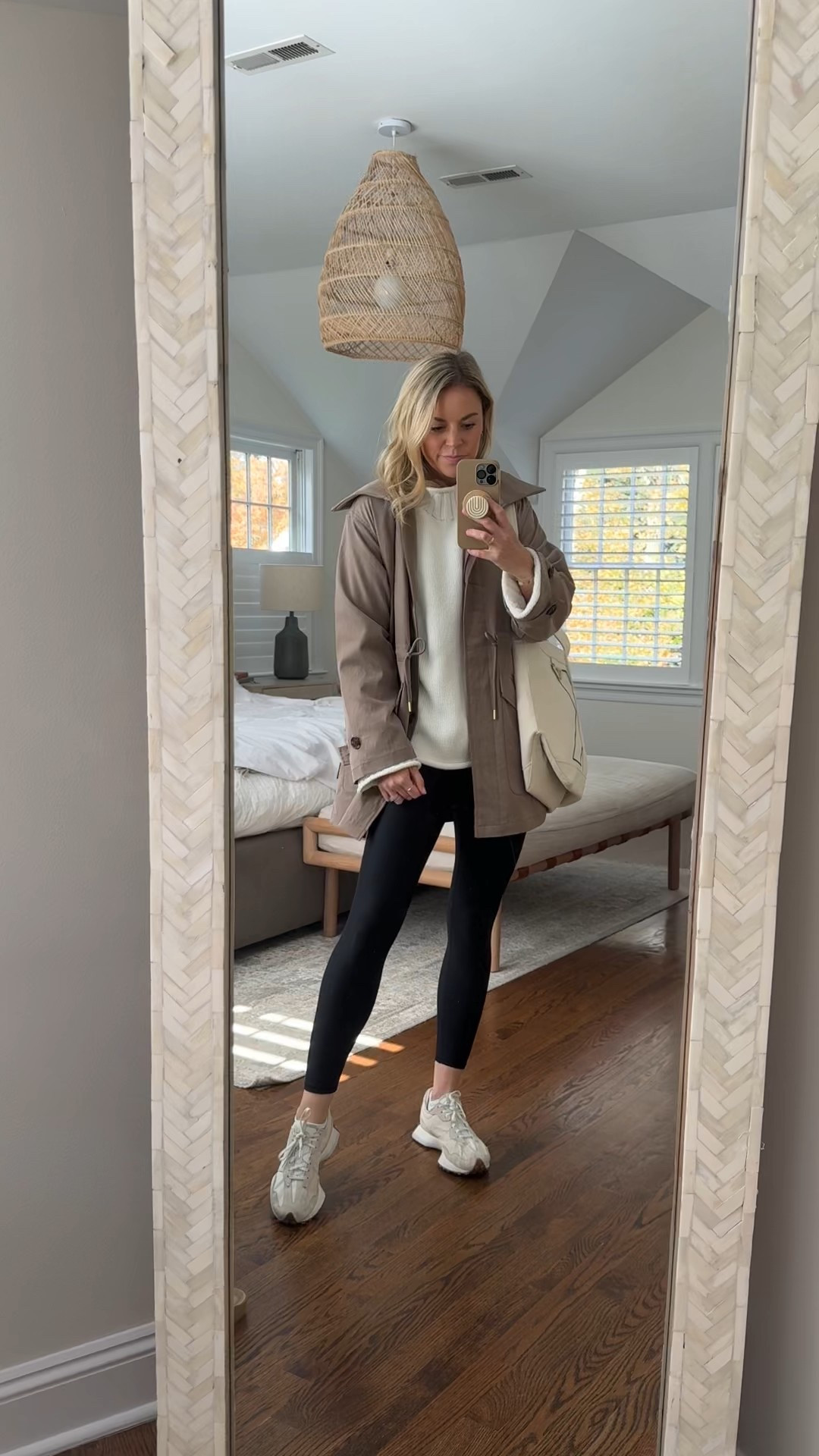 OOTD for busy day with Landon and  running errands 
-XS jacket 
-small sweater 
-small leggings 
-tote bag is 25% off and customizable! I have the large 
-sneakers tts 

#LTKStyleTip #LTKActive #LTKFindsUnder100
