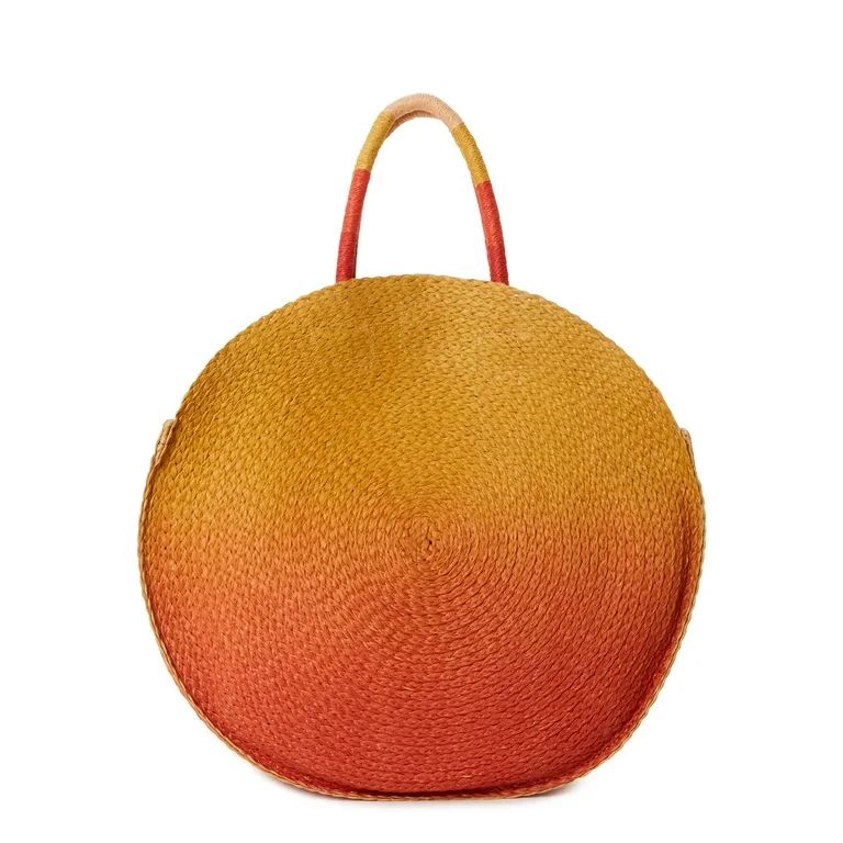 Time and Tru Women’s Circle Straw Tote Bag Orange Mango Ombre | Walmart (US)