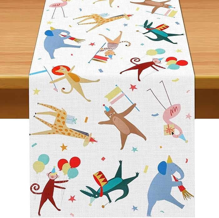 Pudodo Animal Parade Table Runner Jungle Animal Zoo Theme Birthday Party Baby Shower Kitchen Dini... | Amazon (US)