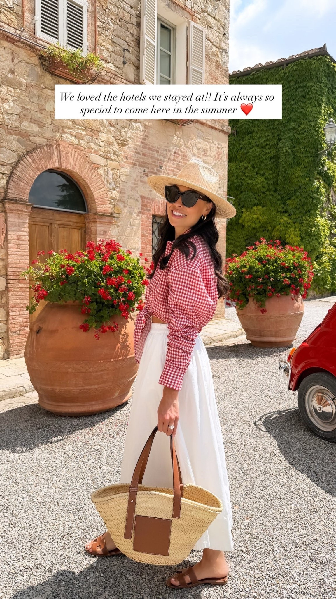 Gingham shirt, white skirt, Tuscany outfit, summer outfit.

#LTKootd #LTKSeasonal #LTKstorytime