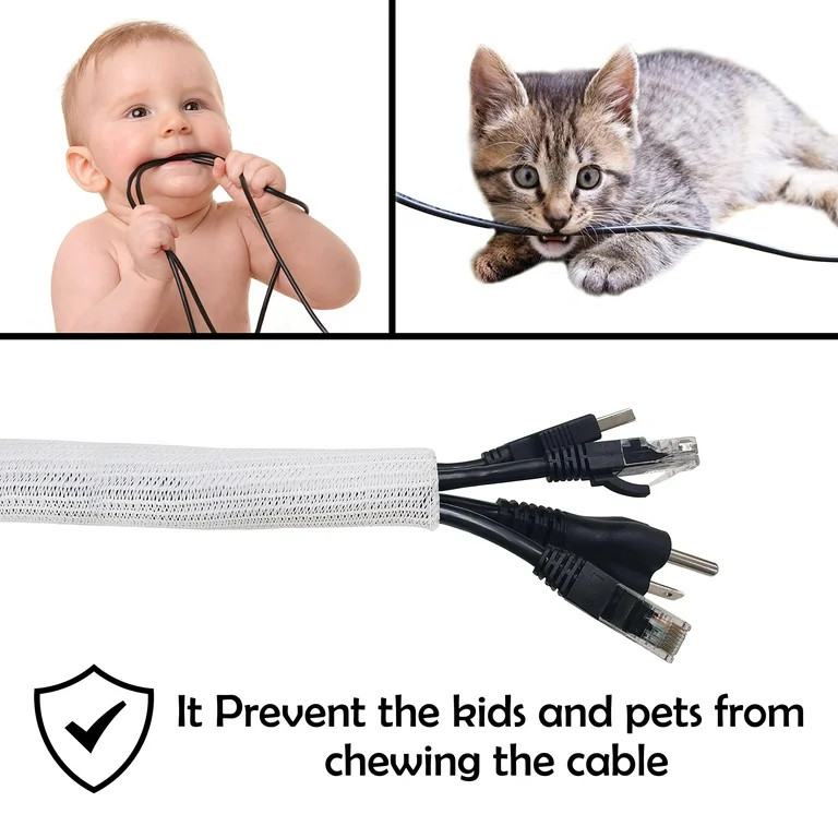 Rubber Bond 8ft Cable Management Sleeve | 1" Cord Protector Wire Loom Braided Sleeve for Desk PC ... | Walmart (US)