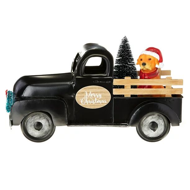 Holiday Time Black Metal Truck with Dog Tabletop Christmas Décor | Walmart (US)