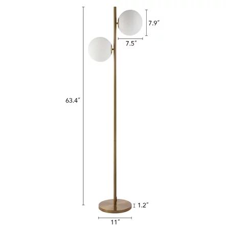 65" Modern Contemporary Standing Lamp with Twin Glass Shades, E12 Sockets, Brass | Walmart (US)
