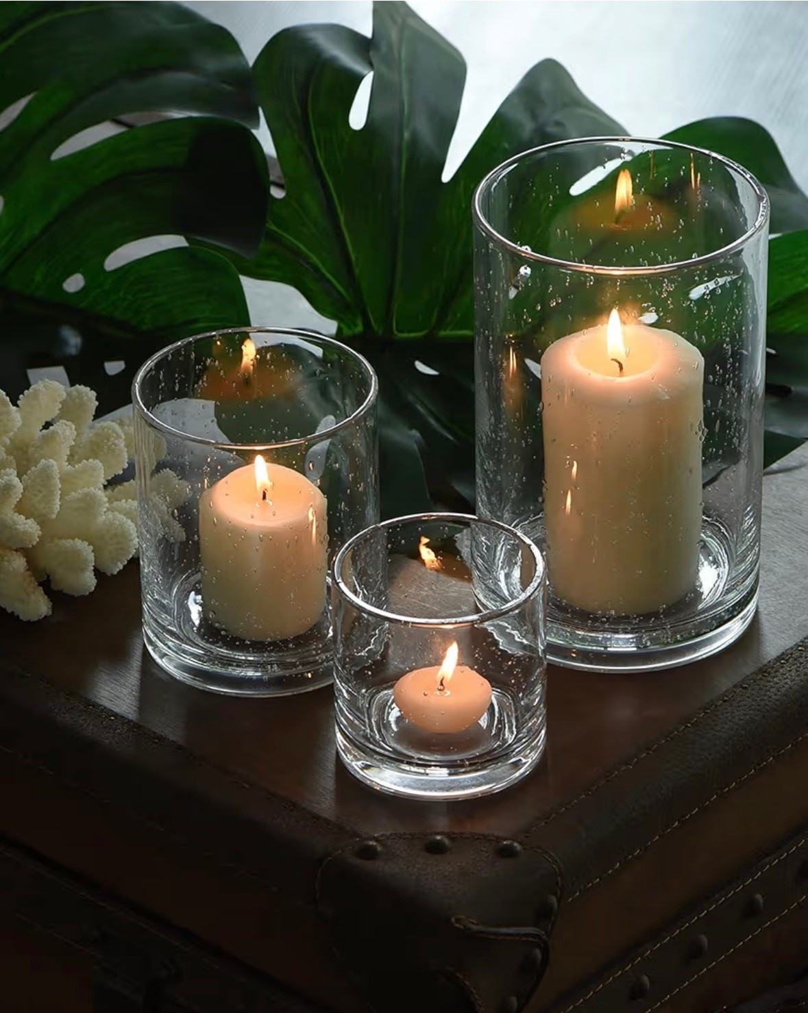 3 Sizes 8" 5" 3.5" Height
Hurricane Vase Centerpieces, Clear Seeded Bubbles Cylinder, For Pillar Votive Flower