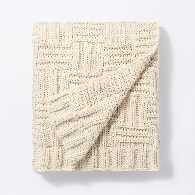 Basket Weave Knit Throw Blanket Cream - Threshold™ designed with Studio McGee | Target