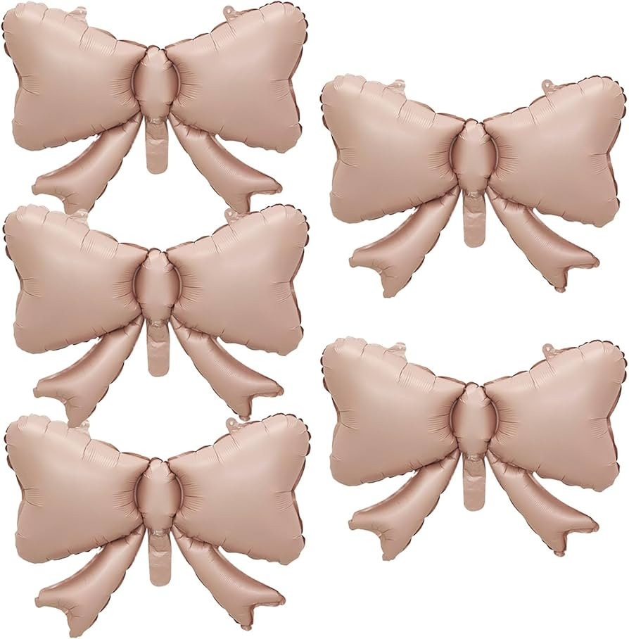 FBQ 5 Pcs Bow Balloon Matte Pink Bow Theme Baby Shower Foil Balloon Wedding Party Decoration | Amazon (US)