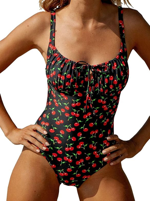 Women’s Tie Floral Sexy One-Piece Tankini Bathing Suits Slimming Swimsuit | Amazon (US)