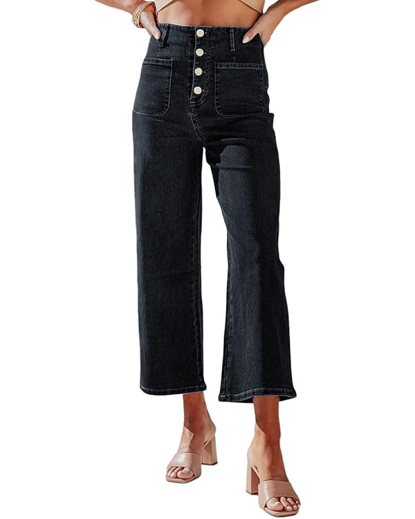 Sidefeel Women's Wide Leg Jeans High Waisted Stretchy Straight Leg Jeans Buttoned Loose Denim Pan... | Amazon (US)