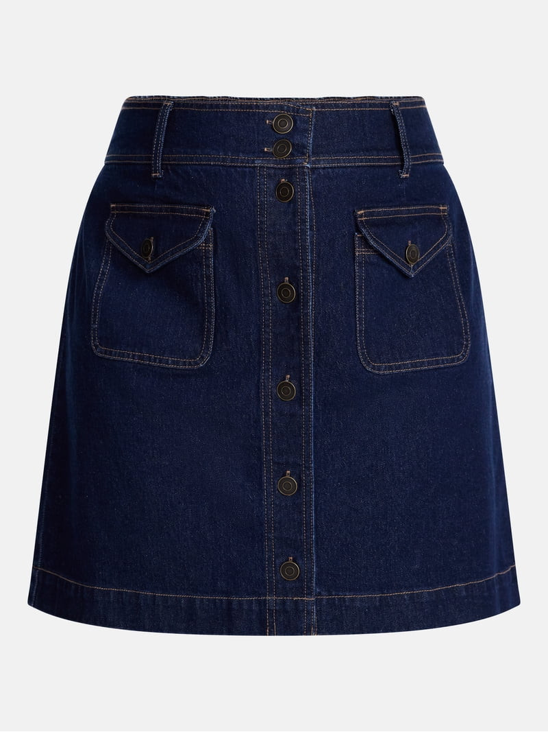 Terra & Sky Women's Flap Pocket Button Front Denim Mini Skirt, Sizes 0X-5X | Walmart (US)