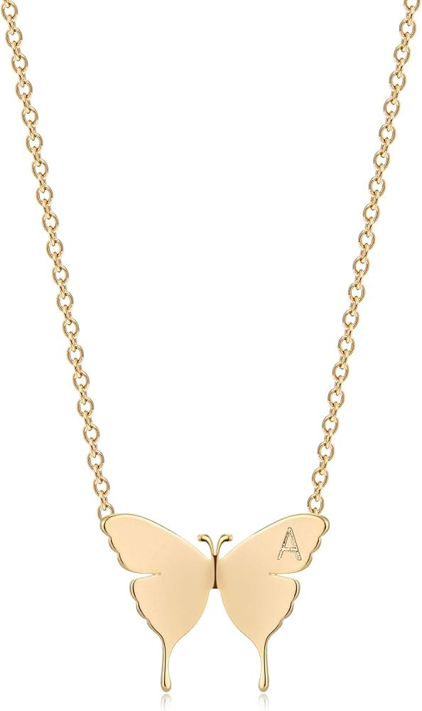 MEVECCO Gold Dainty Initial Necklace 18K Gold Plated Butterfly Pendant Name Necklaces Delicate Ev... | Amazon (US)
