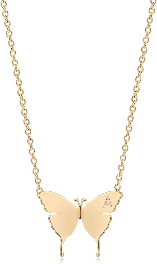MEVECCO Gold Dainty Initial Necklace 18K Gold Plated Butterfly Pendant Name Necklaces Delicate Every | Amazon (US)