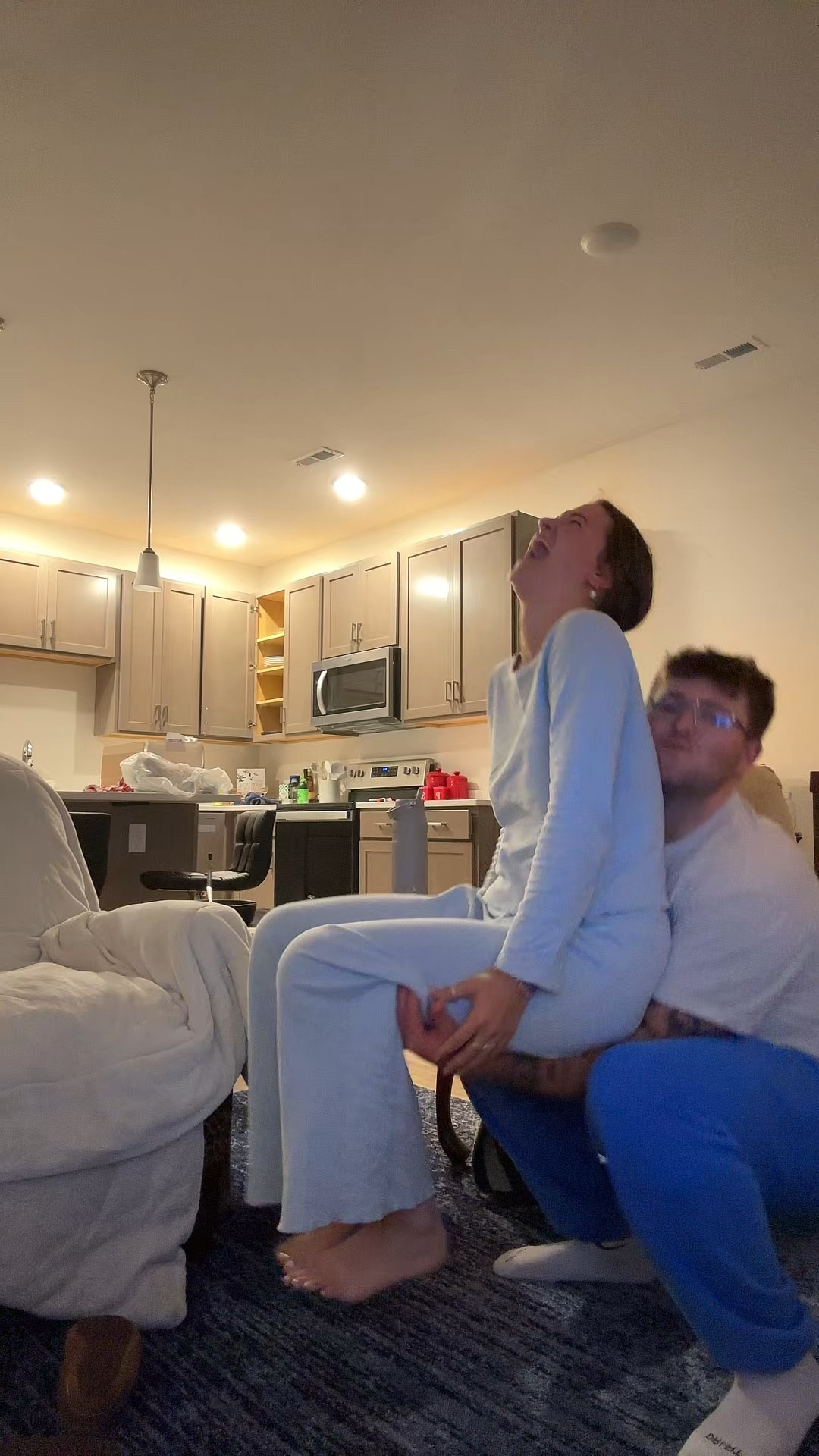 Trying tik tok trends in our Jammie’s🤣 Logan’s sweats are aritzia size Large. My Jammie’s are cozylands size S.