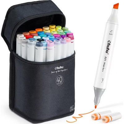 Ohuhu Alcohol Markers - Double Tipped Art Marker Set - Alcohol-based Refillable Ink - 40 Colors - Chisel & Fine Dual Tips - Oahu of Ohuhu Markers | Target