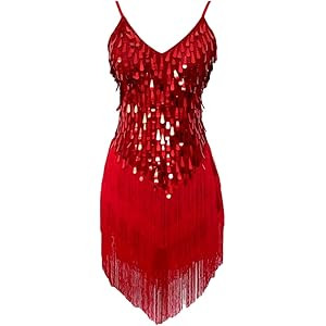 Grouptap Womens flapper gatsby sequin tassel ballroom dance sling skirt cyan blue/red/white latin... | Amazon (UK)