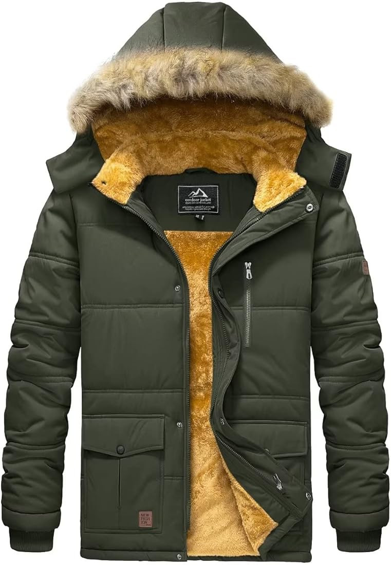 BIYLACLESEN Men's Hooded Winter Warm Jacket Fleece Thicken Windproof Down Coat with Fur Collar Ho... | Amazon (US)