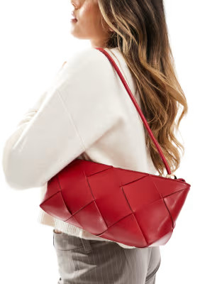 ASOS DESIGN structured weave shoulder bag with gold ball detail straps in red | ASOS (Global)