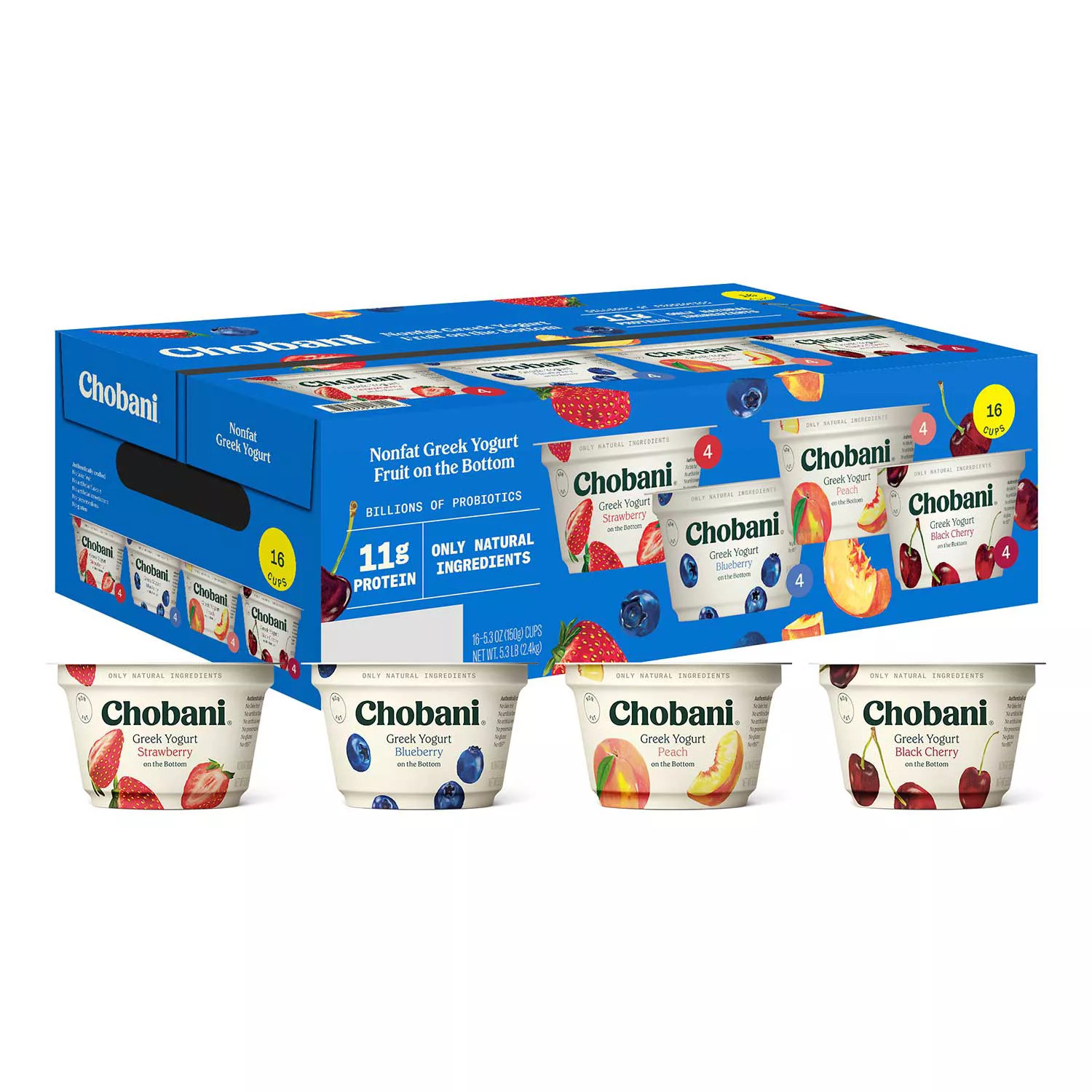 Chobani Nonfat Greek Yogurt Fruit On The Bottom Variety Pack, 5.3 oz., 16 ct. | Sam's Club