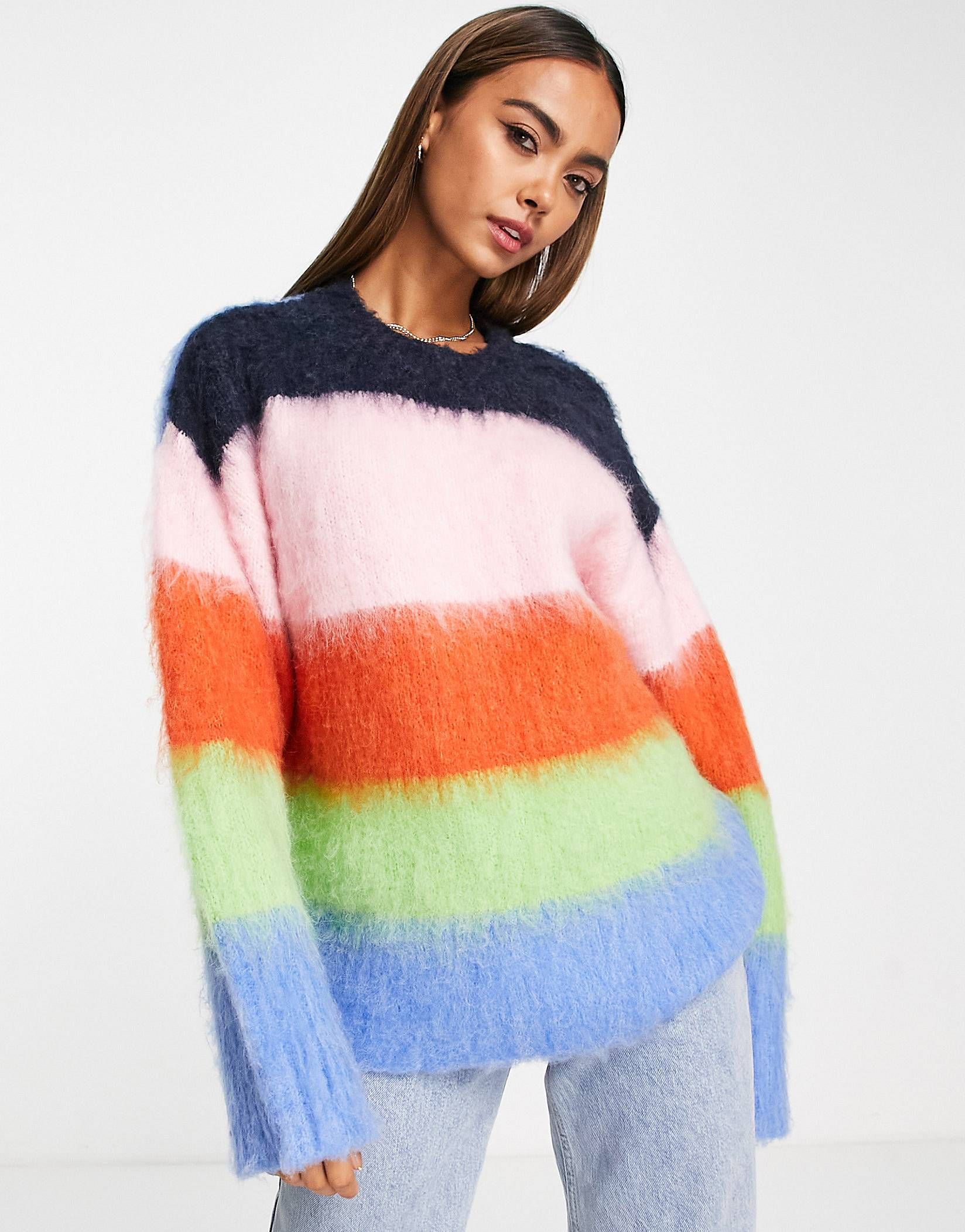 ASOS DESIGN striped sweater in brushed yarn in multi | ASOS (Global)