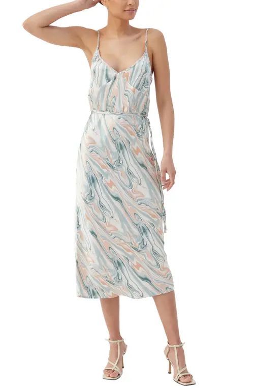 4th & Reckless Cici Marbled Midi SlipdDress in Ripple Print at Nordstrom, Size X-Large | Nordstrom